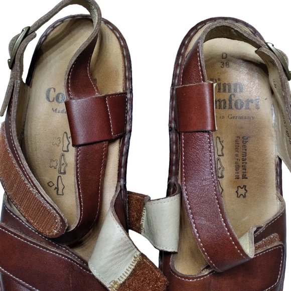 Finn Comfort Sandals Red Leather Slingback Low Wedge Adjustable Peep Size 38 - Picture 6 of 14